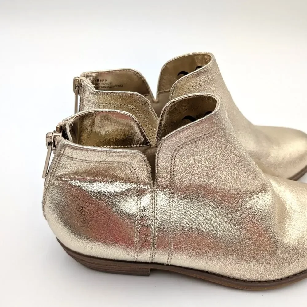 Nina Olympia Ankle Bootie Back Zip Girl's Light Gold Crackle Size US3M EU34
